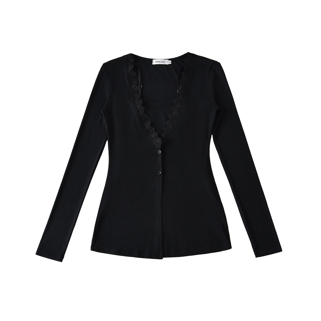 Damen Langarmoberteil mit elegantem Spitzenkragen Drune