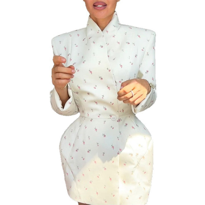 Damen elegantes Blazer Kleid mit floralen Akzenten Drune
