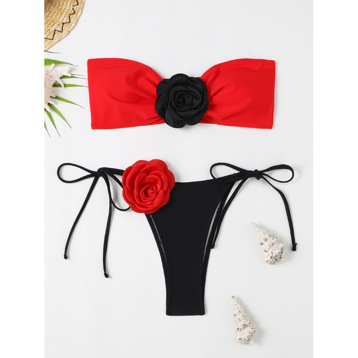 Damen Bandeau-Bikini mit modischem Blumendetail und verstellbaren Trägern Drune