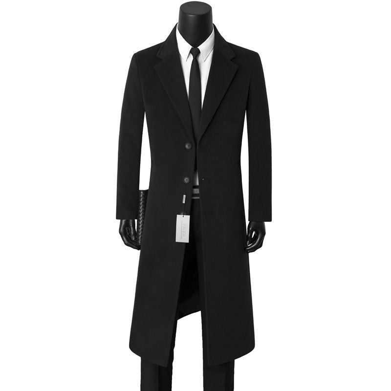 Herren nan einreihiger Langmantel mit schmaler Silhouette, fallendem Revers und knieumspielendem Schnitt Drune