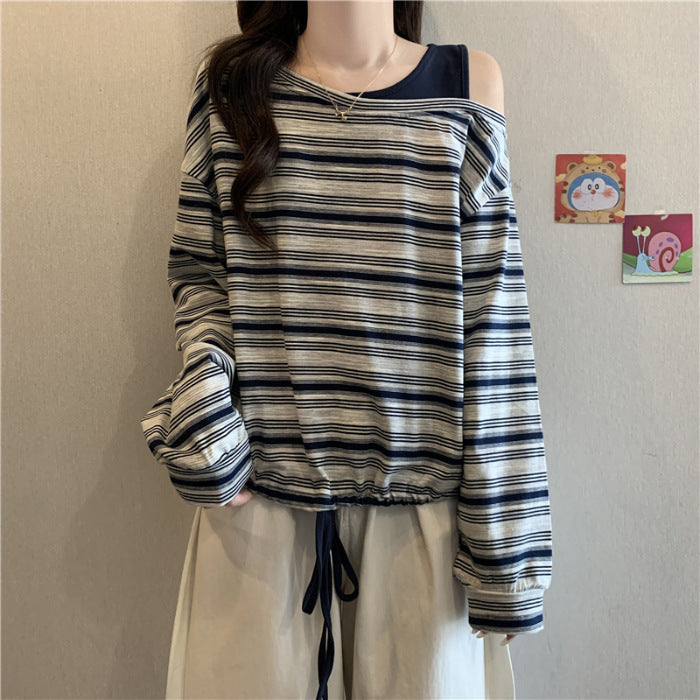 Damen Casual Langarmshirt mit off-Shoulder Design Drune