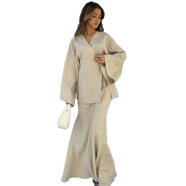 Damen elegantes Maxikleid aus satinierter Baumwolle Drune