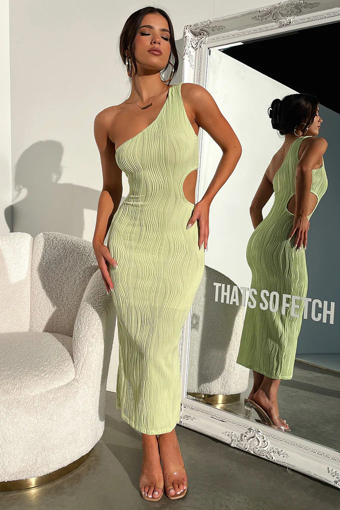 Damen Elegantes Stretch-Midi-Kleid mit asymmetrischem Ausschnitt und Cut-Out-Details Drune