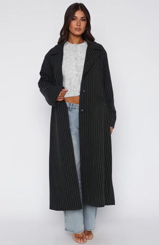 Damen Langer Blazer mit Streifenmuster und lässigem Schnitt Drune