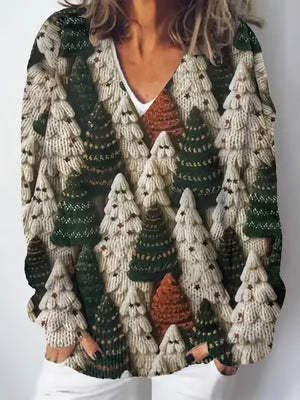 Damen Strickpullover mit kunstvollem Landschaftsmuster Drune