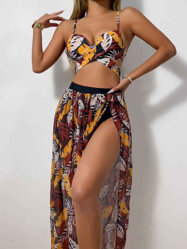 Damen Zweiteiler Bademode mit hohem Beinausschnitt und floralem Design Drune