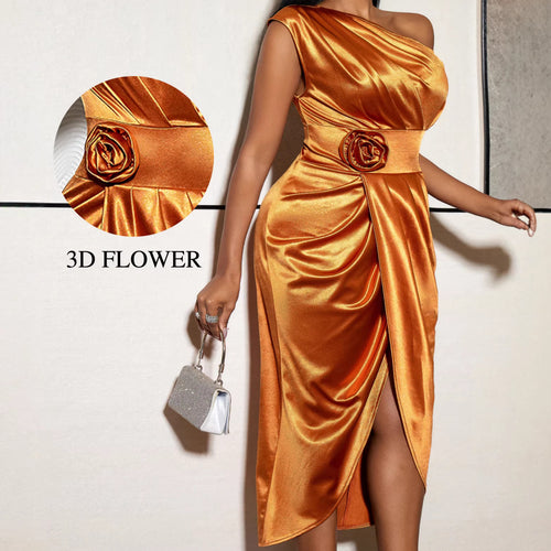 Damen Elegantes Wickelkleid mit 3D-Blütenapplikation Drune