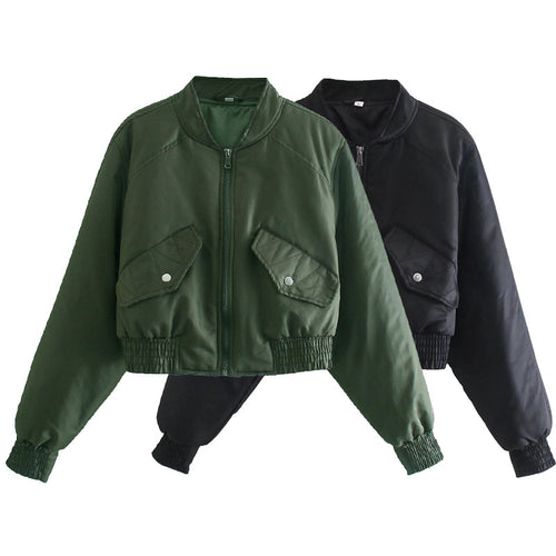 Damen modische cropped Bomberjacke mit praktischen Taschen und elastischen Bündchen Drune