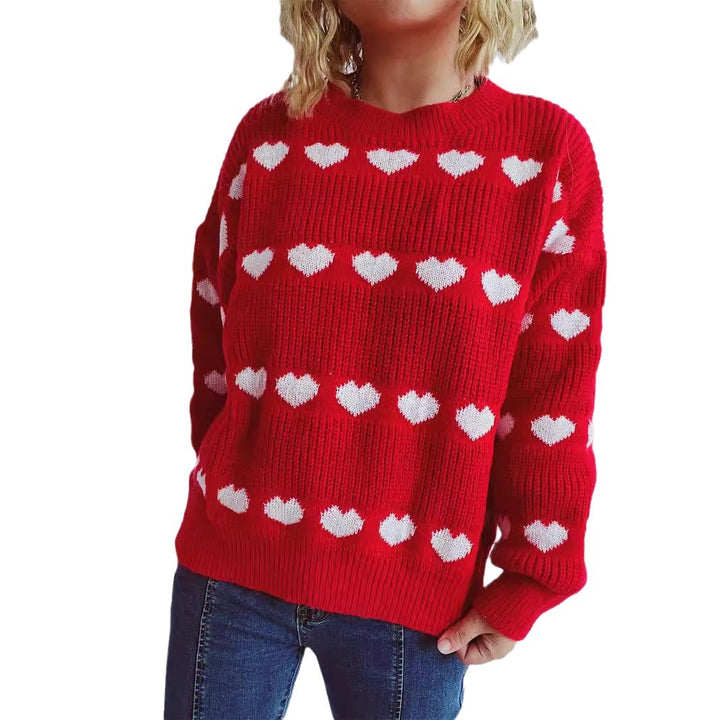 Damen kuscheliger Pullover mit romantischem Herzmuster Drune