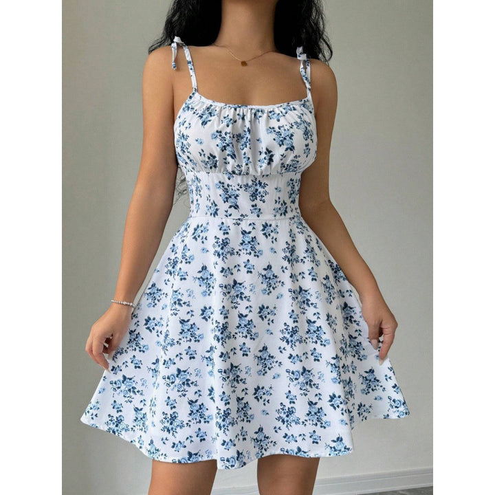 Damen Sommerliches Blümchenkleid mit verstellbaren Spaghettiträgern Drune