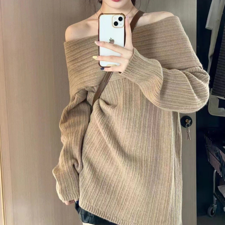 Damen Off-Shoulder Pullover aus strukturiertem Strickmaterial Drune
