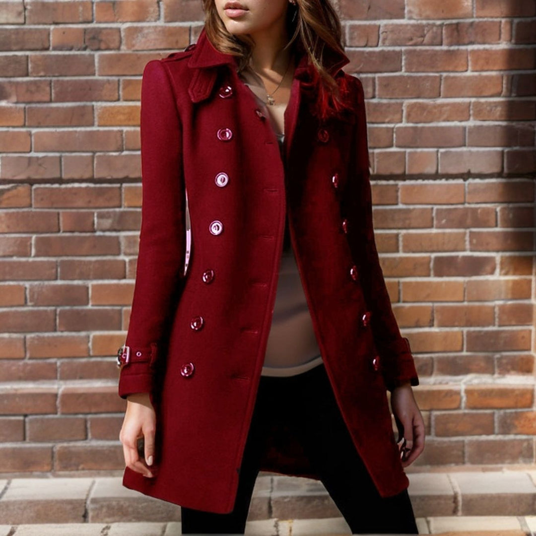 Damen eleganter Trenchcoat mit doppelter Knopfreihe und gewichtetem Kragen Drune