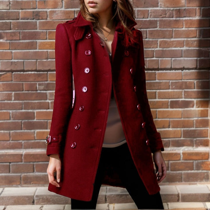 Damen eleganter Trenchcoat mit doppelter Knopfreihe und gewichtetem Kragen Drune