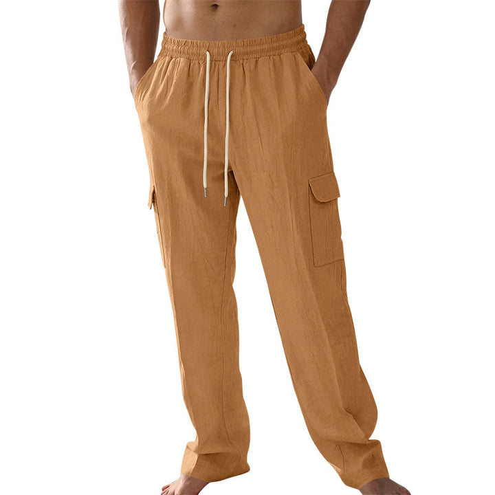 Herren nan lockere Leinen-Cargohose mit elastischem Tunnelzugbund und aufgesetzten Klappentaschen Drune