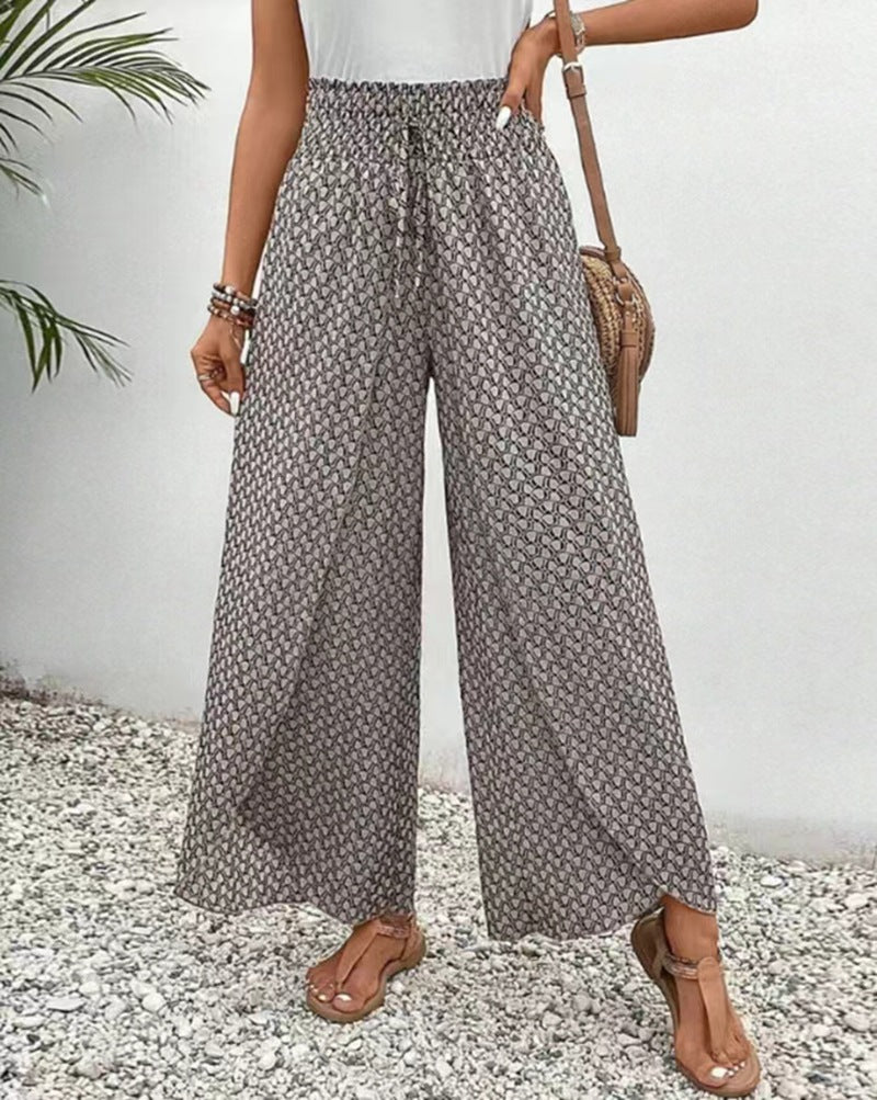 Damen nan weite Sommerhose mit gesmoktem Gummibund und Palazzo-Silhouette Drune