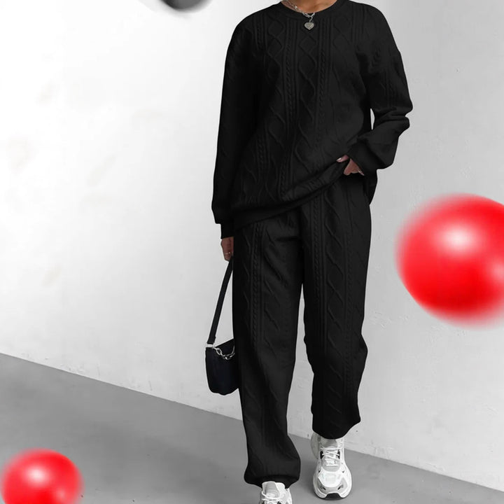Damen Strick-Loungewear-Set mit elegantem Zopfmuster und weitem Schnitt Drune