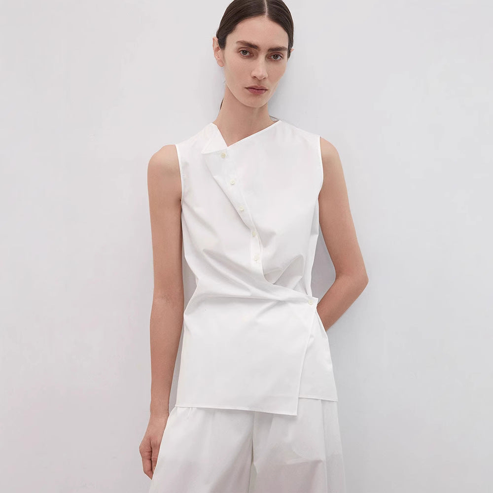 Damen Elegantes ärmelloses Hemd mit asymmetrischem Schnitt Drune