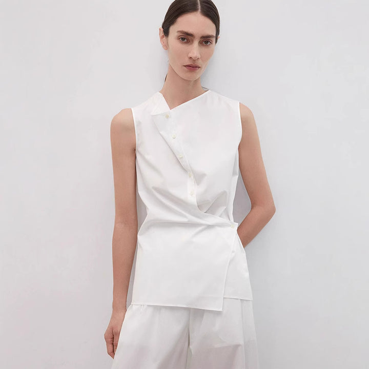 Damen Elegantes ärmelloses Hemd mit asymmetrischem Schnitt Drune