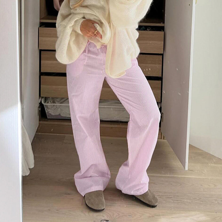 Damen entspannte Baumwoll-Hose mit leichtem Streifenmuster Drune