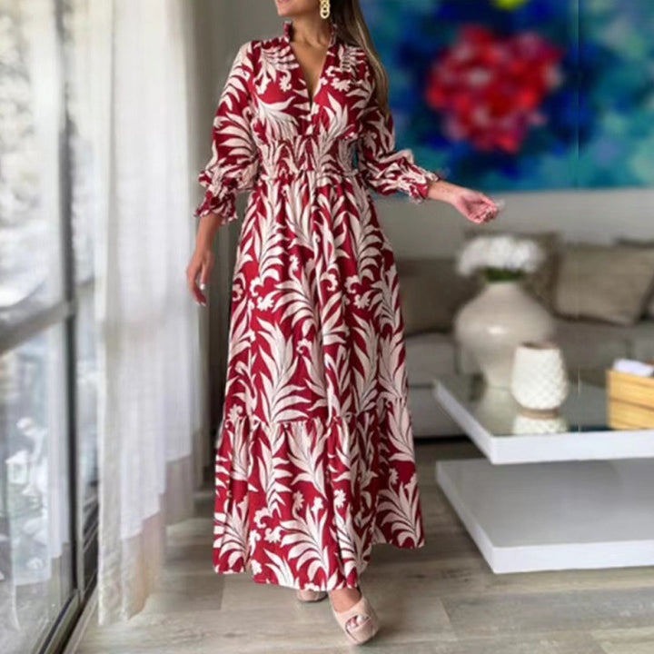 Damen Maxikleid mit floralem Design und voluminösen Ärmeln Drune
