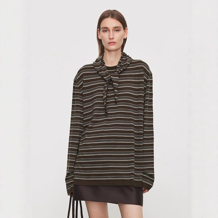 Damen lässiges Langarmshirt mit modischem Bindegürtel Drune