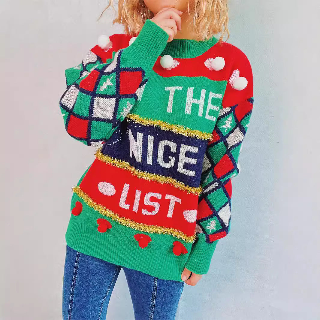 Damen festlicher Pullover mit weihnachtlichem Design und verspielten Details Drune