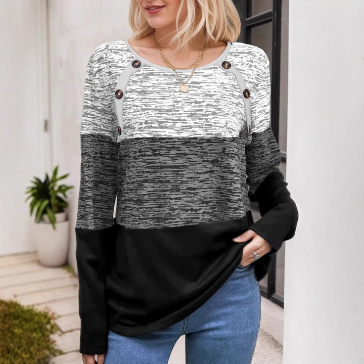 Damen Pullover mit dekorativen Knopfdetails und modernem Farbblock-Design Drune
