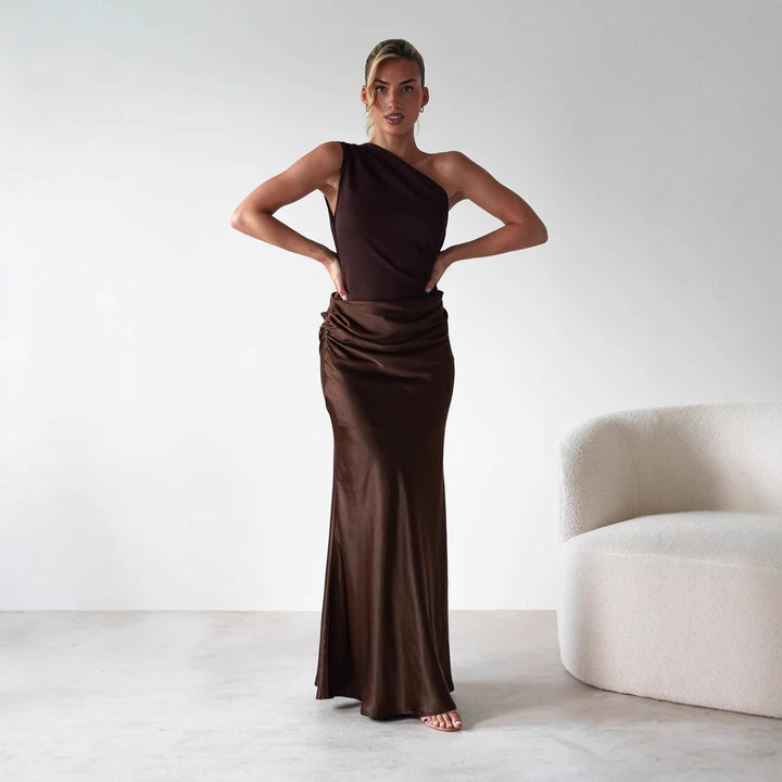 Damen Abendkleid mit asymmetrischem Schnitt und elegantem Drapierungsdesign Drune