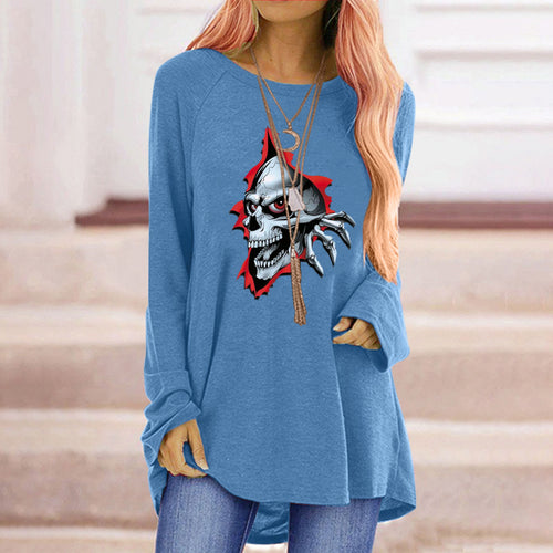 Damen Langarmshirt mit kreativem Skelett-Design und lässigem Schnitt Drune