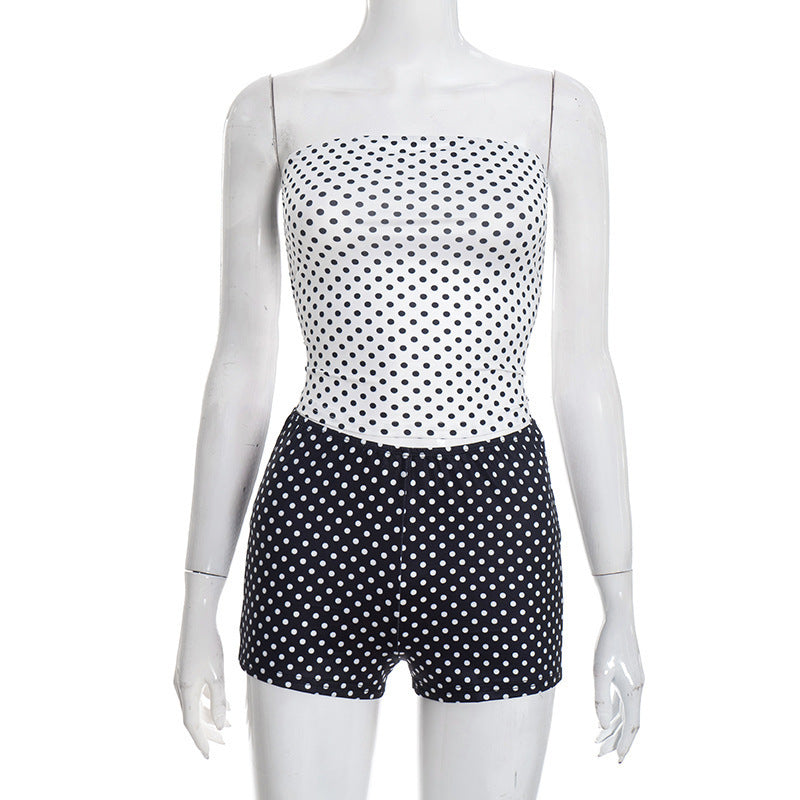 Damen Bandeau-Badeanzug mit gepunktetem Design und hohem Dekolleté Drune