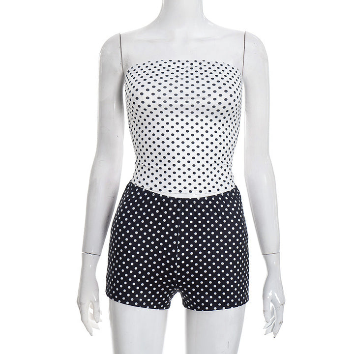 Damen Bandeau-Badeanzug mit gepunktetem Design und hohem Dekolleté Drune