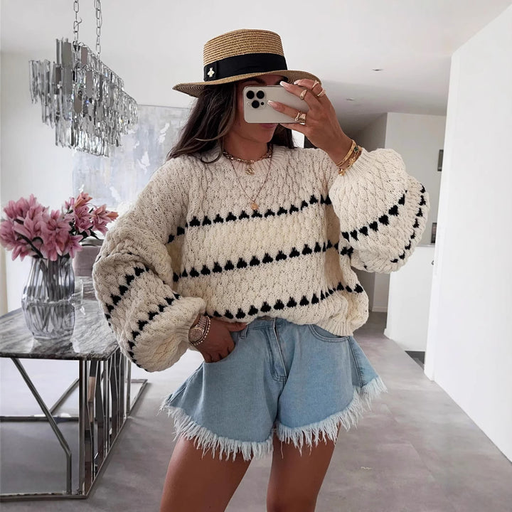 Damen modischer Pullover mit weitem Schnitt und strukturiertem Design Drune