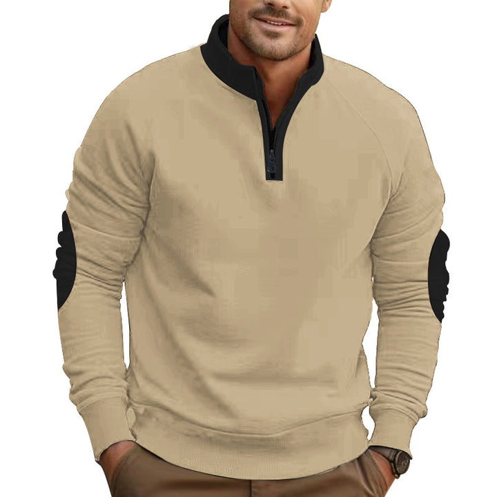Herren sportlicher Pullover mit Viertelreißverschluss und stylischen Kontrastärmel Drune