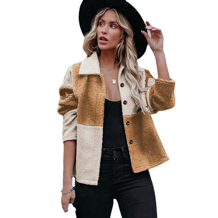 Damen trendige Teddyjacke mit modernem Patchwork-Design Drune