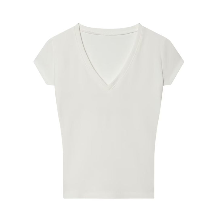 Damen V-Ausschnitt T-Shirt aus hochwertiger Baumwolle Drune