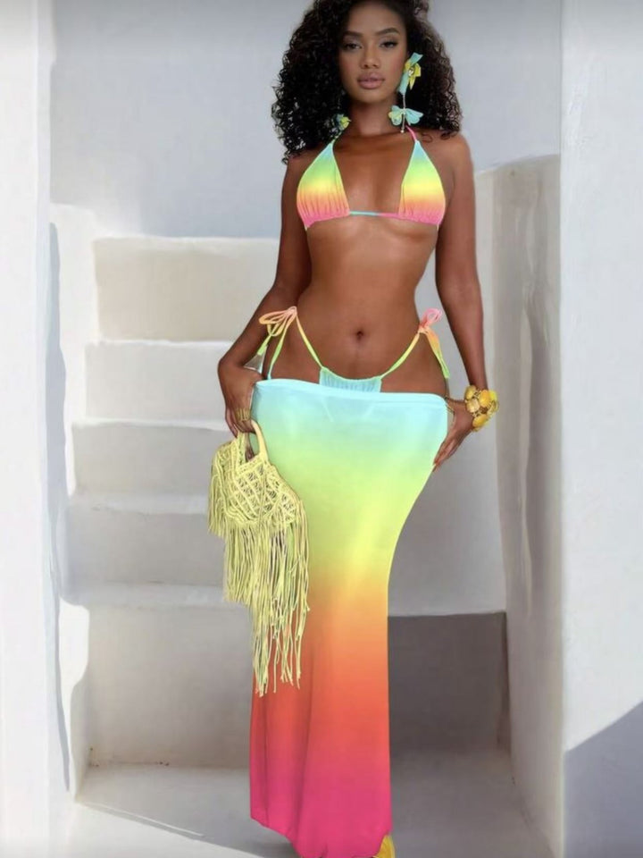 Damen Bikiniset mit modischen Schnürdetails und luftiger Maxikleid-Überwurf Drune