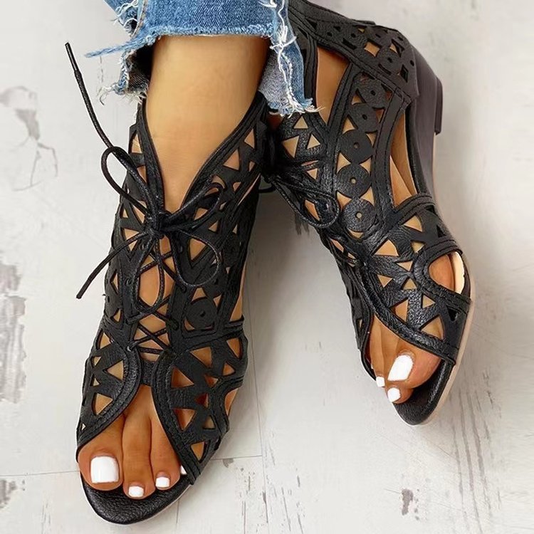 Damen Schnürsandalen mit luftiger Cut-Out-Optik und rutschfester Sohle Drune