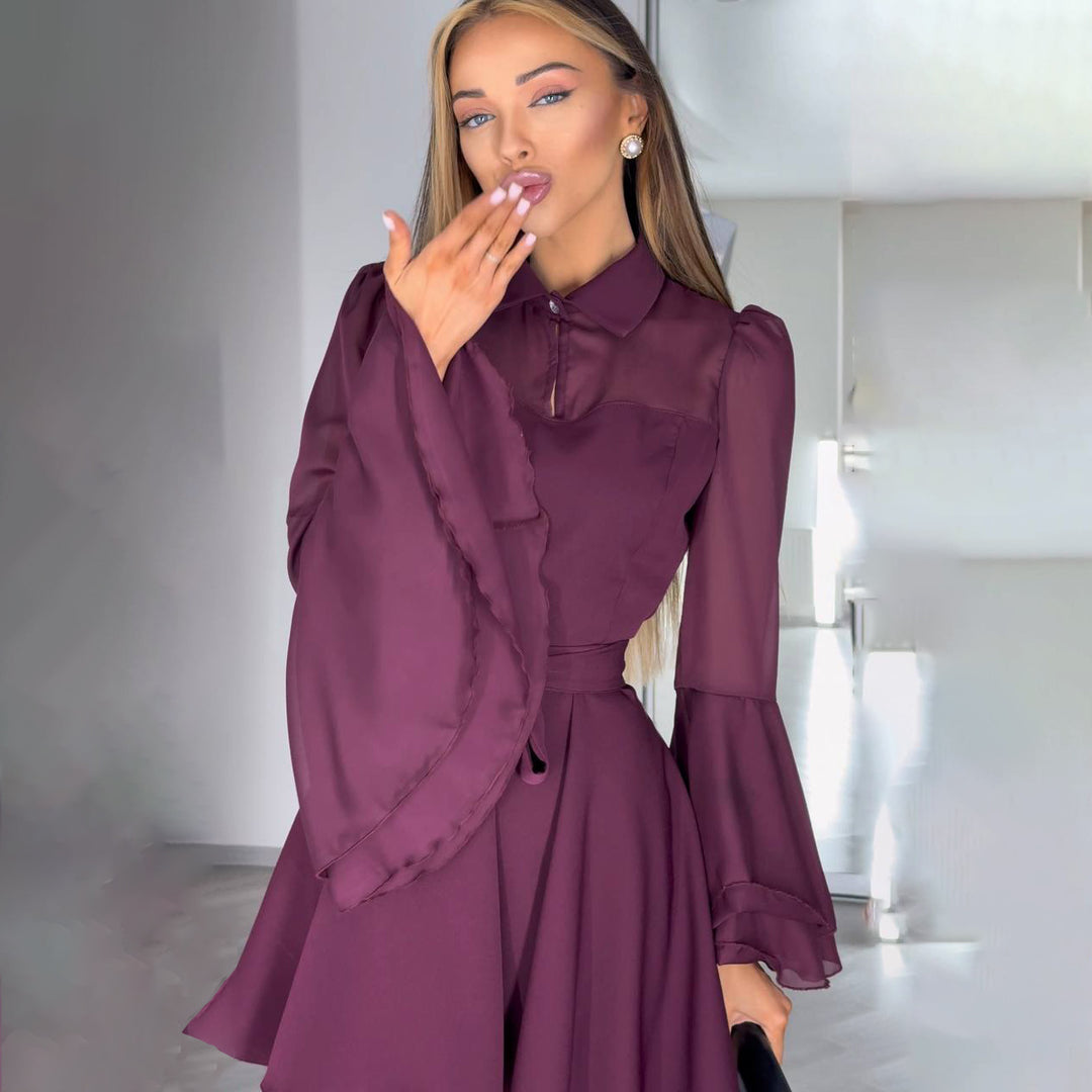 Damen Elegantes Hemdkleid mit voluminösen Ärmeln und Taillierung Drune