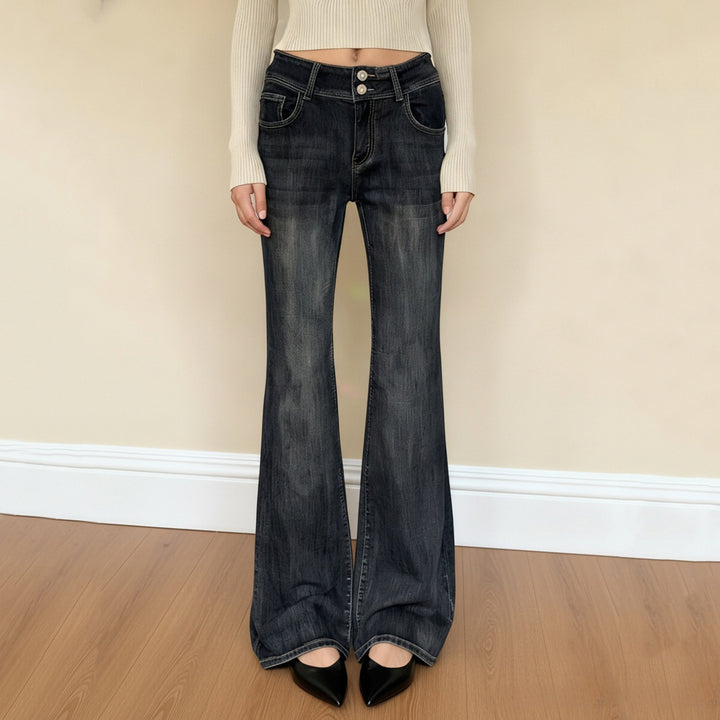 Damen Schlagjeans mit hohem Bund und flexibel einstellbarem Taillenbund Drune
