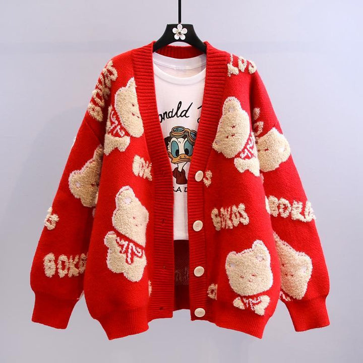 Damen Kuscheliger Cardigan mit Bärenmotiv Drune
