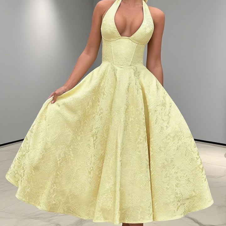 Damen Elegantes Hochzeitskleid mit schwingendem Rock und tiefem V-Ausschnitt Drune