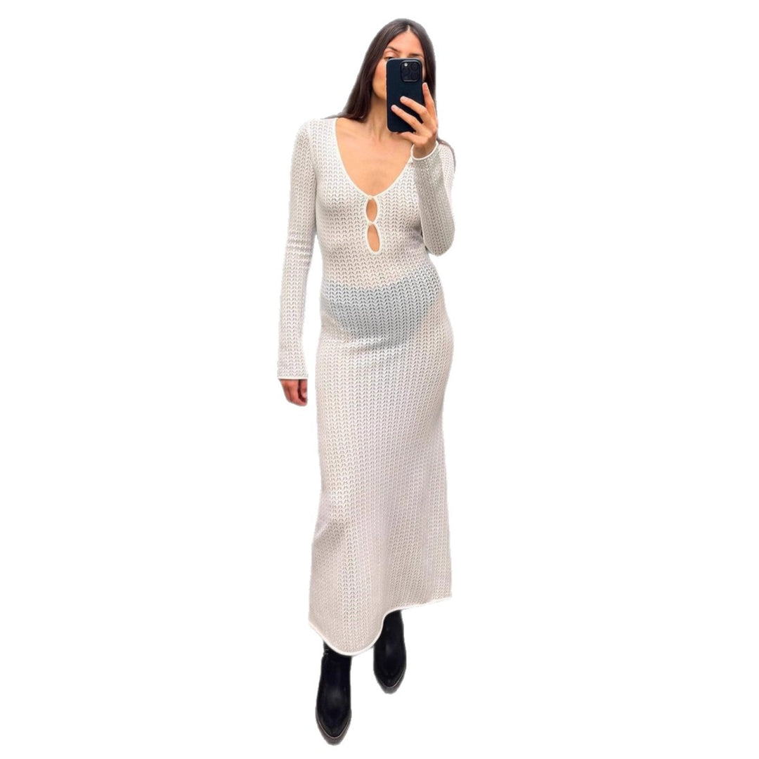 Damen langärmliges Strickkleid im modernen Netzdesign Drune