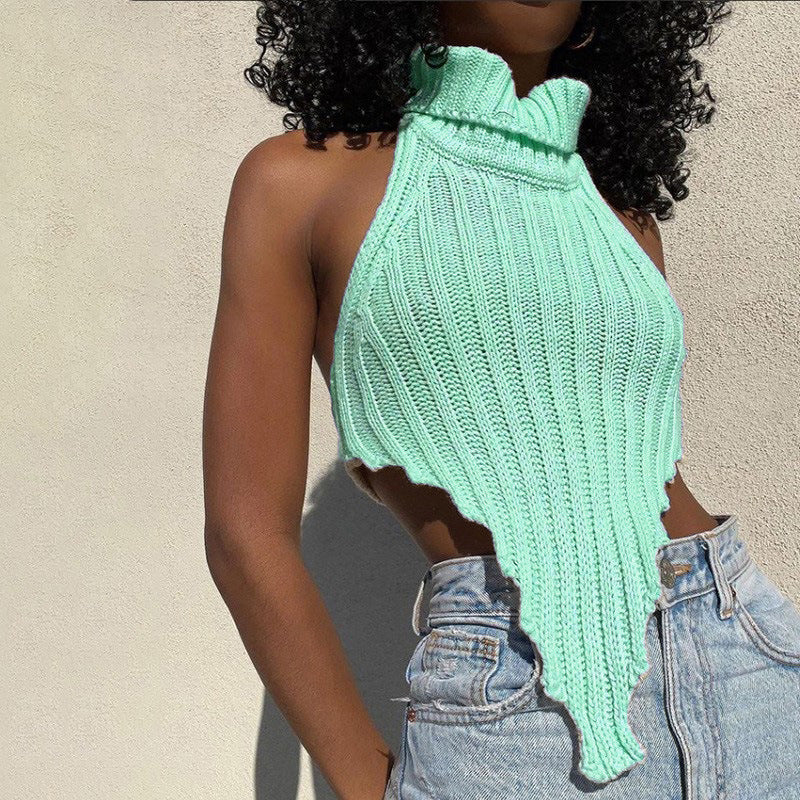 Damen cropped Stricktop mit hohem Kragen Drune