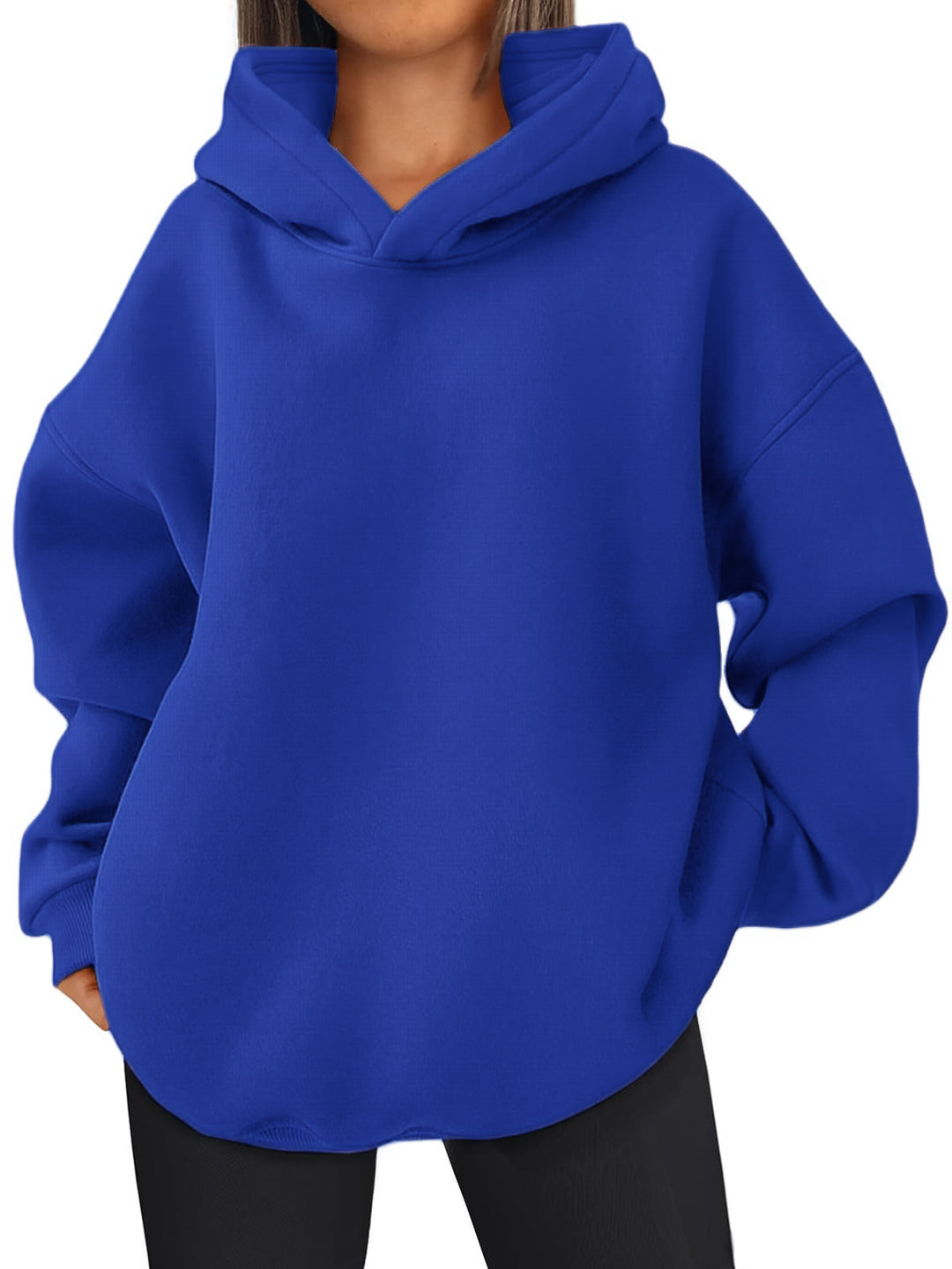 Damen nan kastiger Kapuzenpullover mit doppellagiger Kapuze, überschnittener Schulter und längerem Rückenteil Drune