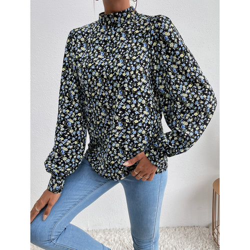 Damen Bluse mit hochgeschlossenem Kragen und voluminösen Ärmeln Drune