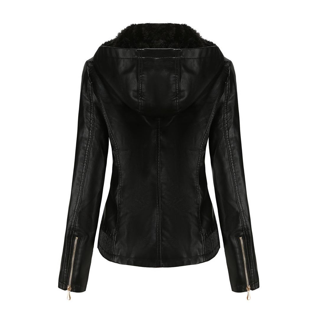 Damen stilvolle Kunstlederjacke mit hochabschließendem Kragen und elastischen Bündchen Drune