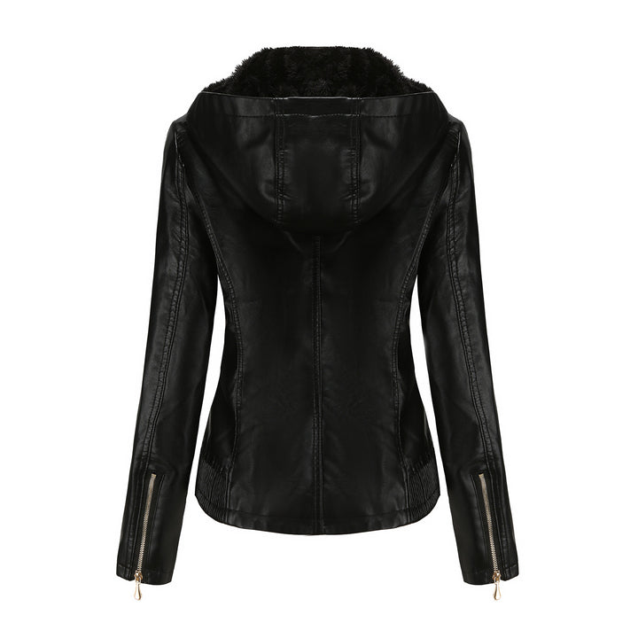 Damen stilvolle Kunstlederjacke mit hochabschließendem Kragen und elastischen Bündchen Drune