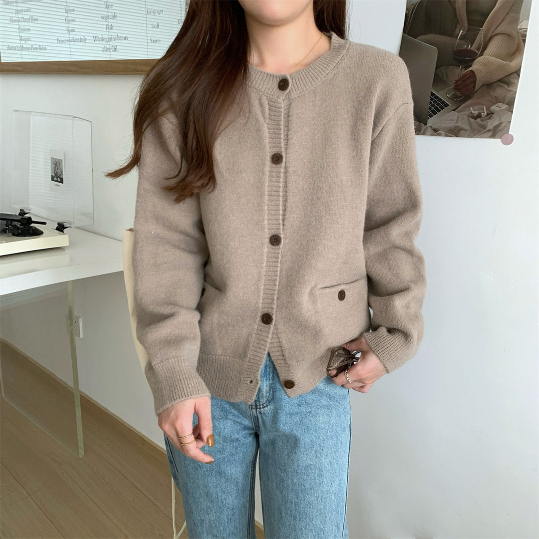 Damen gemütlicher Strickcardigan mit praktischen Taschen und Knopfverschluss Drune