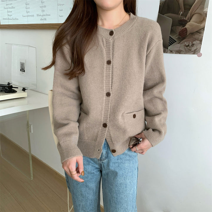Damen gemütlicher Strickcardigan mit praktischen Taschen und Knopfverschluss Drune