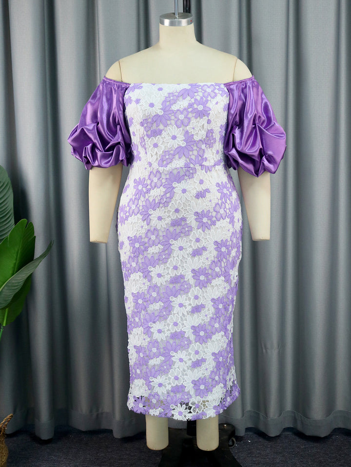 Damen Elegantes Spitzenkleid mit voluminösen Puffärmeln Drune